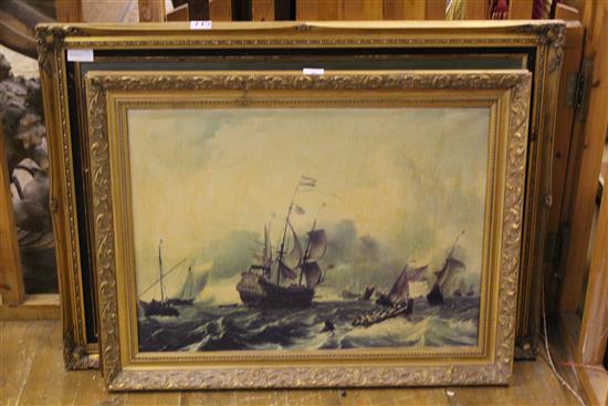 2 ships oils and a landscape scene